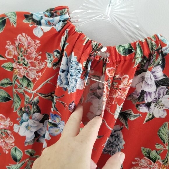 Nwot H&M Dark Orange Floral  Print Creped Midi Dress 8 - Picture 13 of 15